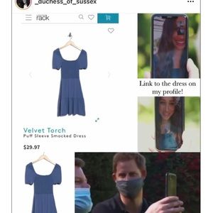 Velvet Torch Blue Dress NWOT Size L As Seen On Meghan Markle